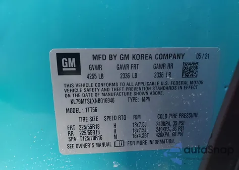 2022 Chevrolet Trailblazer Fwd Rs z USA, uszkodzony, nr VIN KL79MTSLXNB016946